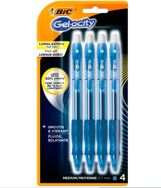BIC Gelocity Original Gel Pen - 0.7MM (Blue, 4 Pack)